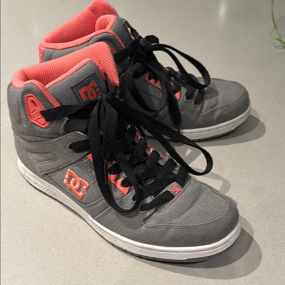 DC High-Tops in Gray and Coral WORN TWICE, like new!
